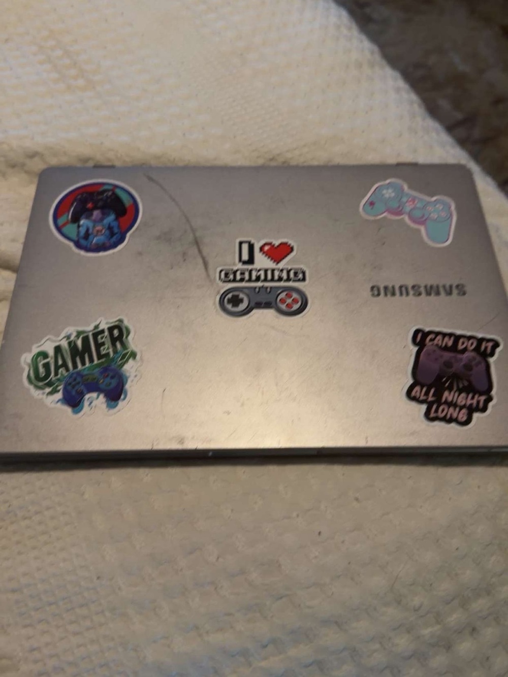 Chromebook Silver Laptop with Gamer Stickers